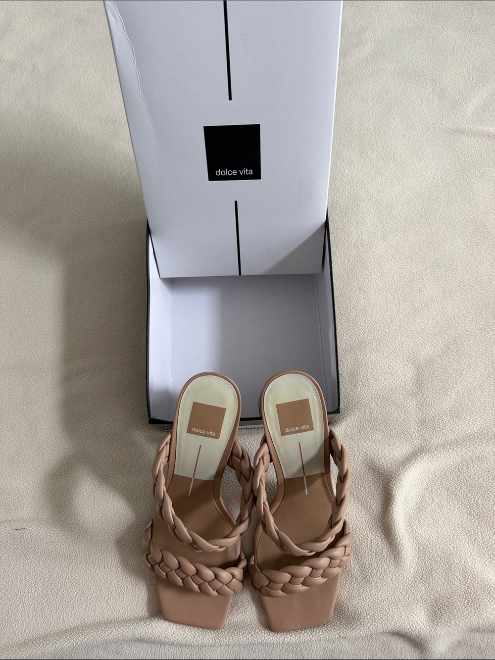Dolce Vita Nude Braided Square-Toe Slide Heels
